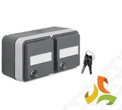 Gniazdka elektryczne - Hager BERKER W.1 Gniazdo SCHUKO 2 podwójne z uziemieniem z pokrywą na klucz p. opisowym i przysłonami poziome IP55 szary 47893525 47893525/HAG - miniaturka - grafika 1