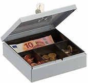 Sejfy i kasy pancerne - Relaxdays kasetka na pieniądze, zamykana, z przegródką na monety, skrzynka na pieniądze z 2 kluczami, kasetka na pieniądze, szer. x gł.: 17 x 17 cm, szara - miniaturka - grafika 1