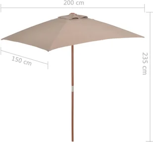 vidaXL Parasol ogrodowy na drewnianym słupku, 150 x 200 cm, taupe - Parasole ogrodowe - miniaturka - grafika 9