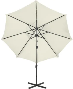 vidaXL Parasol wiszący z lampkami LED i słupkiem, piaskowy, 300 cm 312328 - Parasole ogrodowe - miniaturka - grafika 5
