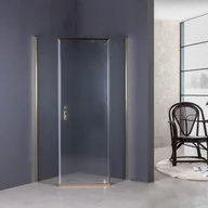 Kabiny prysznicowe - Sea Horse Kabina STYLIO pentagonalna 1-skrzydłowa 90x90x190 złoty połysk szkło transparentne z powłoką CleanGLASS - miniaturka - grafika 1