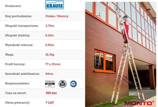 Krause 996 99674955 Drabina profesjonalna Monto Tribilo 3x9 wysokość robocza 6,90m) 74955-uniw - Drabiny - miniaturka - grafika 2