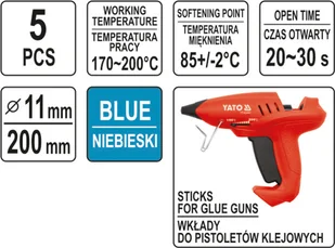 YATO KLEJ TERMOTOPLIWY 11,2x200MM 5SZT KOLOR NIEBIESKI YT-82435 YT-82435 - Kleje i inne preparaty budowlane - miniaturka - grafika 3