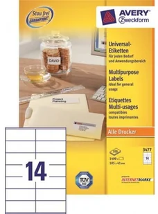 Avery Trwałe etykiety uniwersalne Zweckform; A4, 100 ark./op., 105 x 41 mm, białe /3477/ ZW186 - Etykiety do drukarek - miniaturka - grafika 2