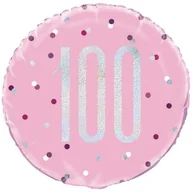Balony i akcesoria - Unique Balon foliowy "100 Urodziny Glitz Grochy" UNIQUE różowy 18" CIR U83378 - miniaturka - grafika 1