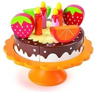 Zabawki AGD - Small Foot by Legler Tort urodzinowy z drewna, z etażerka, 8 steckel kartonowym do dekoracji i połączeń do cięcia i ponownie Złóż na rzepy, motorykę i akcesoriów kuchennych zachęca do dzieci, od 3 roku życia - miniaturka - grafika 1