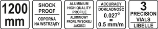Yato POZIOMNICA 1200 MM 3 LIBELLE YT-30074 YT-30074 - Poziomice, łaty, miary Yato POZIOMNICA 1200 MM 3 LIBELLE YT-30074 YT-30074 - Poziomice, łaty, miary - miniaturka - grafika 4