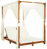 Leżaki ogrodowe - vidaXL Podwójny leżak z zasłonami i poduszkami, lite drewno akacjowe - miniaturka - grafika 1