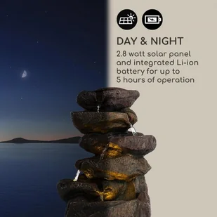 Blumfeldt Savona, fontanna solarna, 2,8 W, tworzywo Polyresin, 5-godzinny czas pracy akumulatora, oświetlenie LED, imitacja kamienia LEU13-Savona - Fontanny ogrodowe - miniaturka - grafika 7