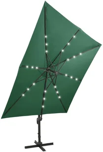 vidaXL Parasol wiszący z lampkami LED i słupkiem, zielony, 300 cm 312345 - Parasole ogrodowe - miniaturka - grafika 7