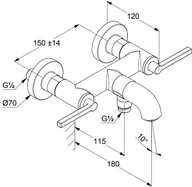 Baterie wannowe i prysznicowe - Kludi Nova Fonte Bateria wannowo-prysznicowa ścienna czarny mat 205403915 - miniaturka - grafika 1