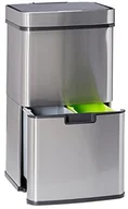 Kosze na śmieci - Relaxdays kosz do segregacji śmieci z 3 komorami, z czujnikiem, wysuwany, poj. 60 L,74,5 x 42 x 31,5 cm, stal nierdzewna, srebrny 10021222 - miniaturka - grafika 1