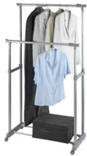 Wieszaki i stojaki - Wenko WENKO 4364500100 stojak na płaszcze Twin Bars  2 drążki na ubrania ,1 miejsce do przechowywania różnych rzeczy, z regulacją wysokości, 4 rolki, chromowany metal, 95  163 X 98  168 x 44 cm, chrom 4364500100 - miniaturka - grafika 1
