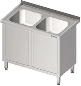 Stoły gastronomiczne - Stalgast Stół ze zlewem dwukomorowym drzwi skrzydłowe 1000x600x850 mm 980866100 - miniaturka - grafika 1