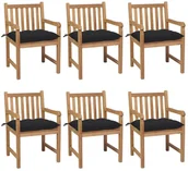 Fotele i krzesła ogrodowe - vidaXL Krzesła ogrodowe z czarnymi poduszkami, 6 szt., drewno tekowe! 3073053 - miniaturka - grafika 1