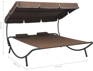 vidaXL Leżak ogrodowy z baldachimem i poduszkami, brązowy - Leżaki ogrodowe - miniaturka - grafika 7
