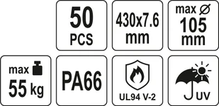 Yato OPASKI PLASTIKOWE 430X7,6 50SZT CZARNE - Inne mocowania - miniaturka - grafika 6