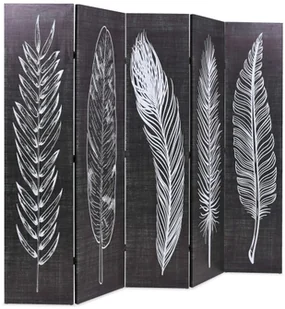 vidaXL Składany parawan, 200 x 180 cm, motyw piór, czarno-biały - Parawany - miniaturka - grafika 3