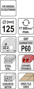 YATO TARCZA SZLIFIERSKA UNIWERSALNA 125MM ZIARNISTOŚĆ P60 YT-83264 - Tarcze do pił - miniaturka - grafika 3