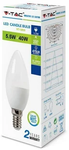 V-TAC Żarówka LED 5.5W E14 Świeczka VT-1855 6400K 470lm - Żarówki LED - miniaturka - grafika 3