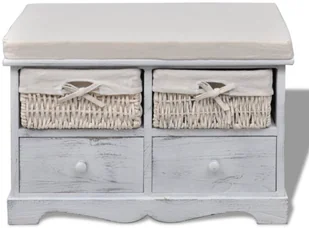 vidaXL vidaXL Ławka drewniana z 4 szufladami oraz poduszką (biała) - Ławki do przedpokoju - miniaturka - grafika 3