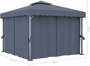 vidaXL Altana ogrodowa z zasłonami, 3 x 3 m, antracytowa - Altany ogrodowe - miniaturka - grafika 6