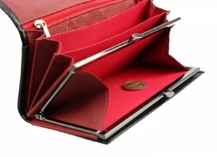 PolskaGalanteria.pl Portfel Damski PolskaGalanteria Z Wstawką Długi Max z Klamrą Skóra Naturalna CZARNY Z CZERWONYM KP D18-WST - Portfele - miniaturka - grafika 7