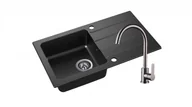 Zlewozmywaki z baterią - Axis Zlewozmywak Granitowy LAGOON 160 czarny nakrapiany z baterią inox lagoon160cnbatin - miniaturka - grafika 1