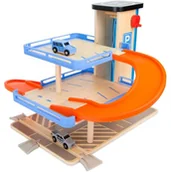 Tory, garaże, parkingi - small foot Piętrowy Parking Drewniany Garaż z Samochodami i Torem Zjazdowym - miniaturka - grafika 1