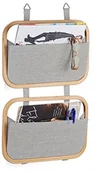 Półki do salonu - Relaxdays organizer wiszący organizer z bambusa, z 2 kieszeniami, do drzwi i ściany, HBT do przechowywania: 60 x 40 x 1,5 cm, naturalny/szary 10021493 - miniaturka - grafika 1