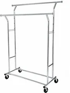 Wieszaki i stojaki - SONGMICS Songmics HSR12S stojak na garderobę na kółkach, metalowy, duży udźwig: do 110 kg, długość: 129-189 cm, chromowany - miniaturka - grafika 1