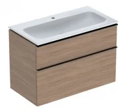 Umywalki - Geberit 502.337.JH.1 Zestaw umywalka meblowa iCon slim z szafką pod umywalkę dwoma szufladami i zestawem odpływowo-przelewowym do umywalki 90cm dąb melaminowa struktura drewna lava matowy - miniaturka - grafika 1