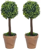 Sztuczne kwiaty - vidaXL Kule ze sztucznego bukszpanu w doniczce, 2 szt., zielone, 41 cm - miniaturka - grafika 1