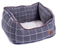 Legowiska dla psów - Petface petface kosz na łóżko dla zwierząt domowych, kształt, z poduszka z imitacji skóry owczej, kordu zewnętrzne warstwy, z wejściem, w kratkę, s, szary 15119 - miniaturka - grafika 1