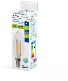 V-TAC Żarówka LED 6W Filament E14 Przezroczysta Świeczka VT-2127 4000K 600lm - Żarówki LED - miniaturka - grafika 2