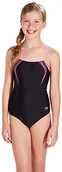 Pływanie - Speedo Solid Rippleback with Printed Straps dziewczęcy strój kąpielowy, czarny 8-09729A76532 - miniaturka - grafika 1