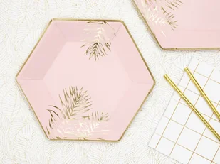 PartyDeco Talerzyki papierowe "Liście" różowe jasne 23 cm 6 szt TPP54-081J - Naczynia i sztućce jednorazowe - miniaturka - grafika 4