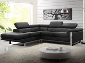 Narożniki - Vente-Unique Sofa narożna ze skóry MYSTIQUE - Czarny - Narożnik lewostronny - miniaturka - grafika 1