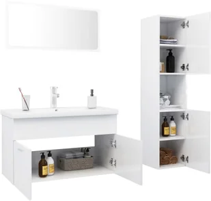 vidaXL vidaXL Zestaw mebli łazienkowych, wysoki połysk, biały, płyta wiórowa - Meble łazienkowe - miniaturka - grafika 23