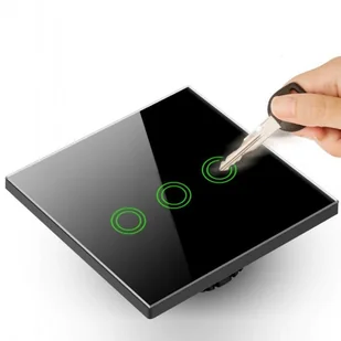 Maclean Włącznik dotykowy światła Maclean MCE705B potrójny, szklany, czarny z okrągłym przyciskiem wymiary 86x86mm, z podświetleniem prz MCE705B - Wyłączniki światła i elektryczne - miniaturka - grafika 3