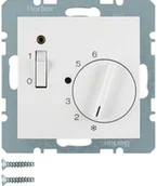 Wyłączniki światła i elektryczne - Hager sp. z o.o. Regulator temp. pomieszczenia 24V z zestykiem zwiernym elem. centralnym i łącznikiem śnieżnobiały B.1/B.3/B.7 Glas 20311909 - miniaturka - grafika 1