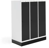 Meble do szkół i przedszkoli - AJ Produkty Szafka do szatni 03, 3 moduły, 3 drzwi, 1340x1200x550 mm, czarny, z podstawą - miniaturka - grafika 1