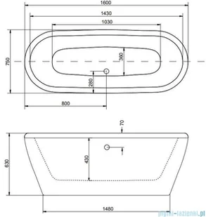 Besco Victoria wanna 160x75cm wolnostojąca z przelewem i syfonem automatycznym #WKV-160WOP - Wanny z hydromasażem - miniaturka - grafika 2