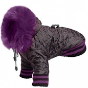 Ubranka dla psów - Grande Finale Kurtka czarna/fiolet pikowana z futrem r.0/24cm U15 - miniaturka - grafika 1