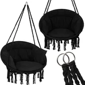 Huśtawki - Huśtawka ogrodowa z poduszką, bocianie gniazdo z frędzlami czarna SPR0034 - miniaturka - grafika 1