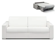 Sofy i kanapy - Vente-Unique 4-osobowa kanapa z ekspresowym mechanizmem rozkładania z materiału skóropodobnego CALITO - Kolor: biały - Wymiary miejsca do spania: 160 cm - Materac 18 cm - miniaturka - grafika 1
