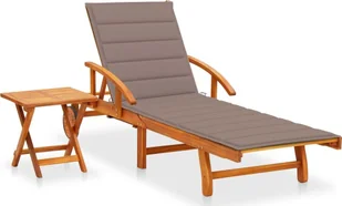 vidaXL Ogrodowy leżak ze stolikiem i poduszką, lite drewno akacjowe 3061625 - Leżaki ogrodowe - miniaturka - grafika 2