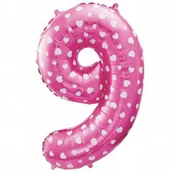 Balony i akcesoria - GoDan Balon foliowy cyfra 9 26" różowy serca HS-C26R9 - miniaturka - grafika 1