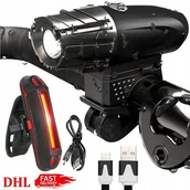 Lampki rowerowe - Zestaw Rowerowy Lampka Przód + Tył Światło Rower - miniaturka - grafika 1