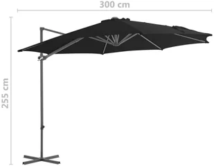 vidaXL Parasol wiszący na stalowym słupku, 300 cm, czarny 46998 - Parasole ogrodowe - miniaturka - grafika 9